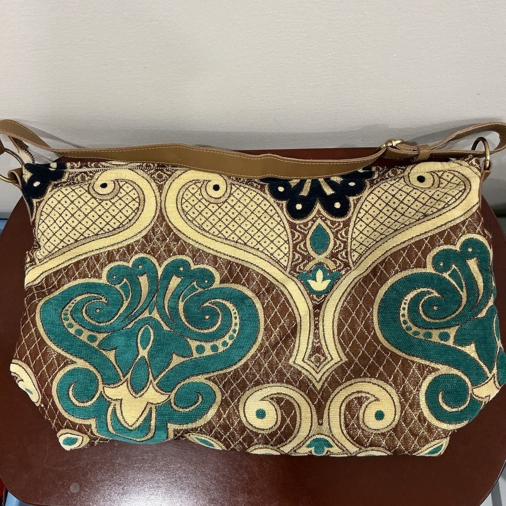 Mushmina Moroccan Floral Tapestry‎ Hobo Bag Purse Satchel Carpetbag Boho Leather